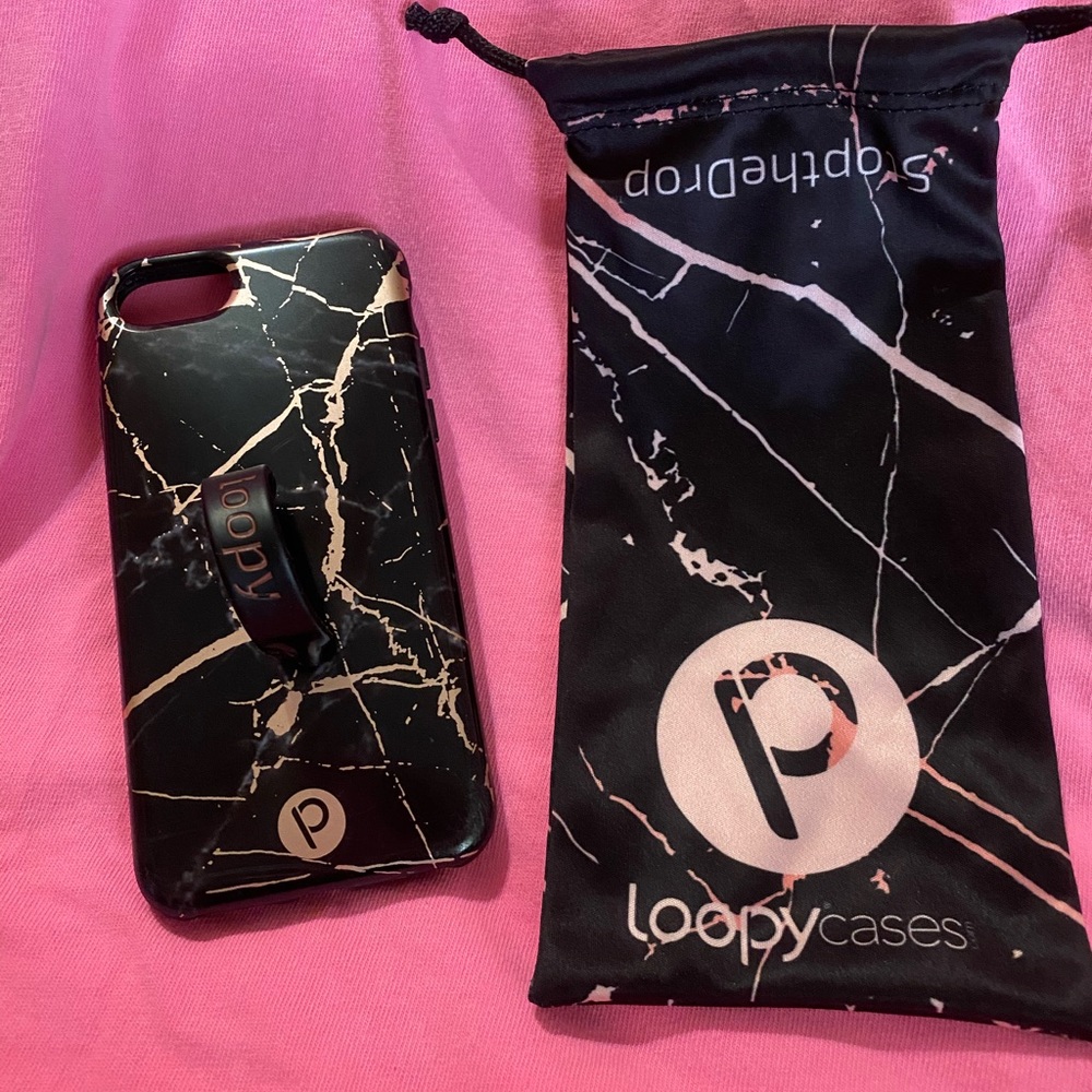 Used iPhone 8 loopy case black and light pink